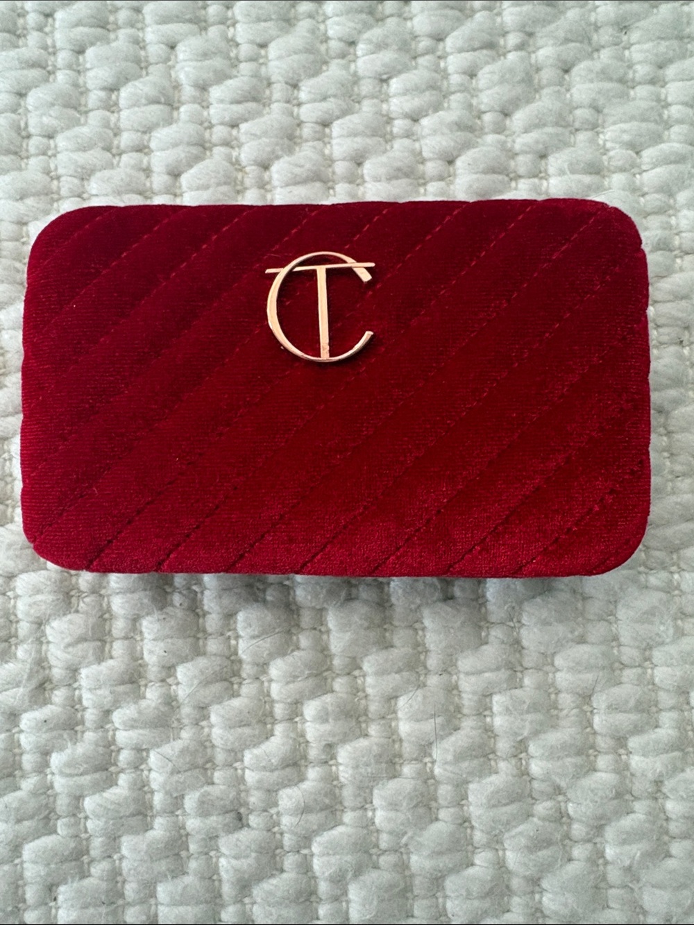 Charlotte Tilbury Red Velvet Cosmetics Box with Gold 'TC' Logo